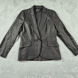Lafayette 148 Linen Blazer Womens Size 4 One Button Black Lagenlook Corporate